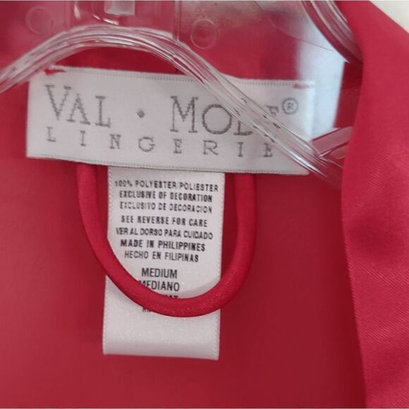 Val Mode Lingerie Red Robe Sheer Chiffon LS Knee Length Open Front Satin Belt Vi - Picture 7 of 10